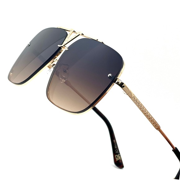 Sunglasses Gold Frame Brown Gradient Lens Fashion Shades Retro Classic UV400 New - Picture 1 of 5